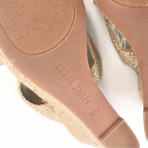 Nine West Gold Weave Crisscross Cork Wedge Sandals NEW - Picture 14 of 14